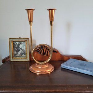 Vintage Coppercraft Double Taper Copper and Brass candlestick